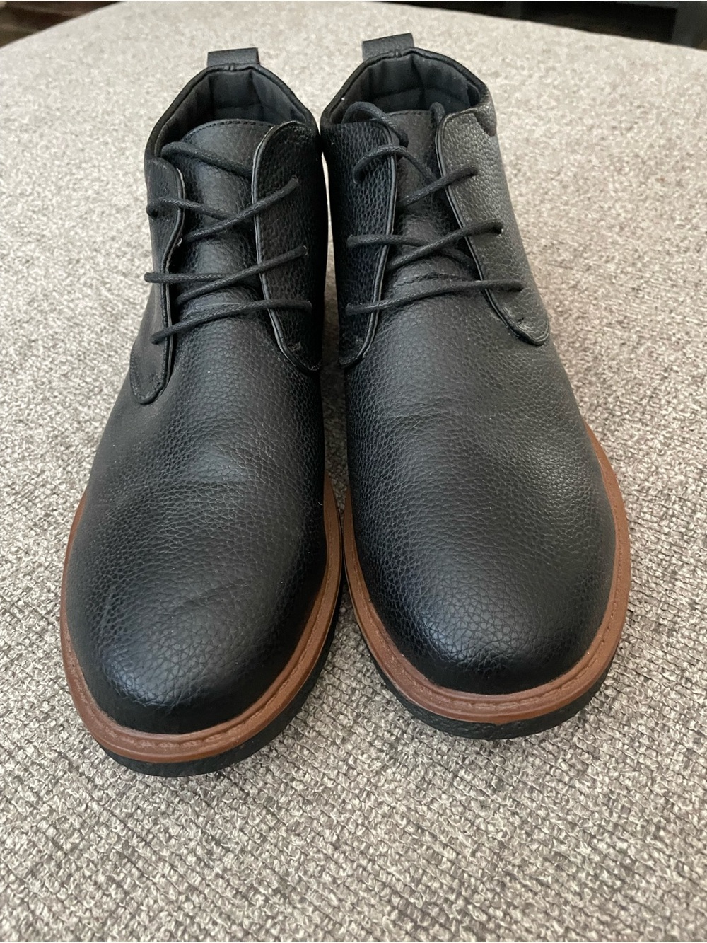 Aldo Black Leather Lace-Up Ankle Boots with Brown Welt